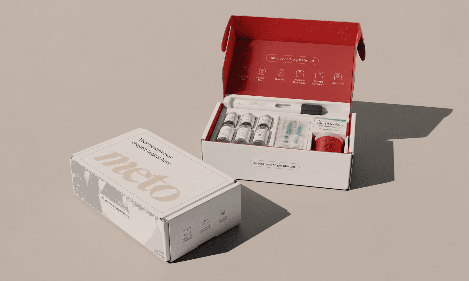 Meto monthly kit box with vials and syringes